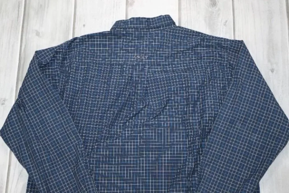 Ariat Pro Series Shirt Men's L Pro Pharell Navy Yellow Plaid Long Sleeve Western